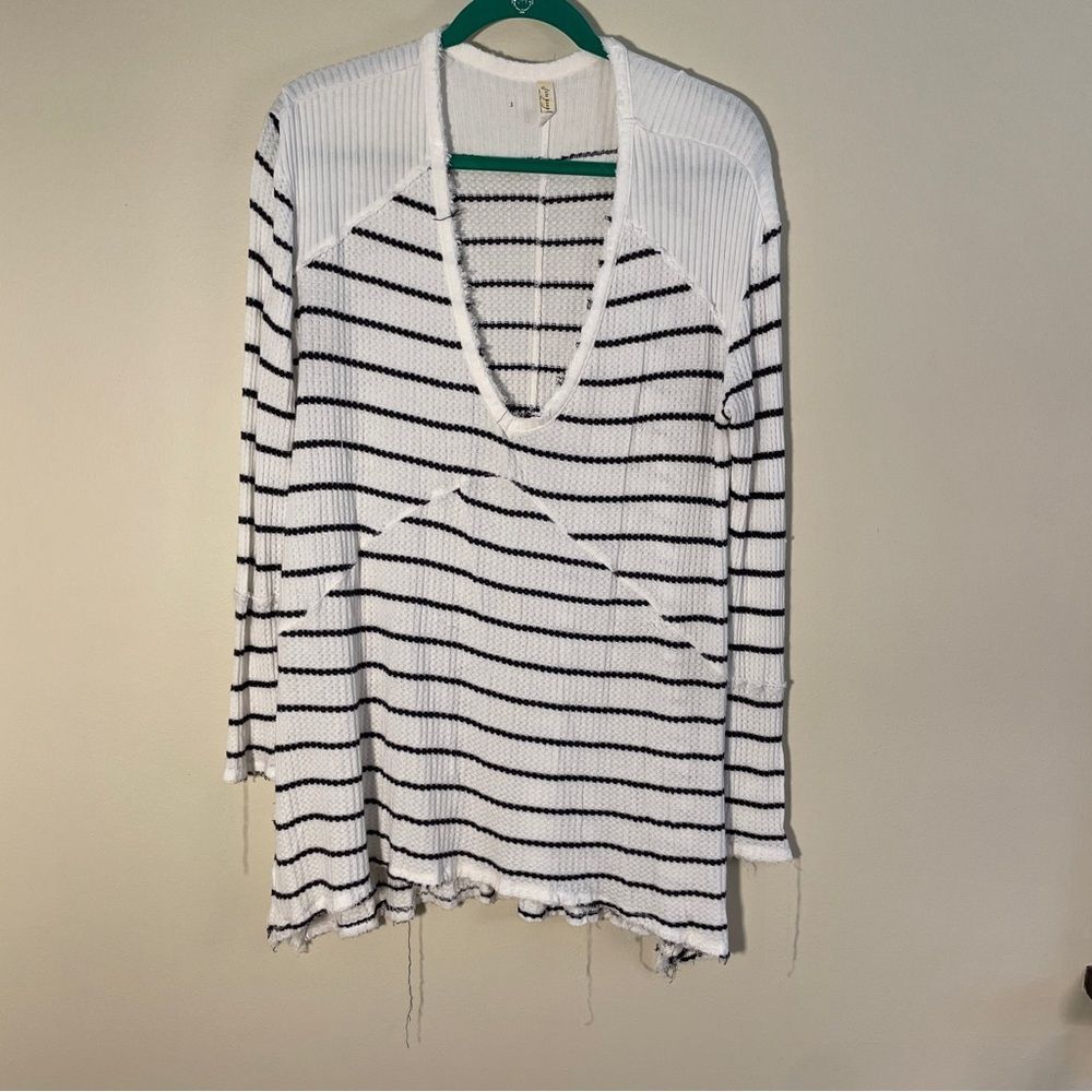 Free People Waffle Knit Oversized Stripped Long Sleeve Size Medium